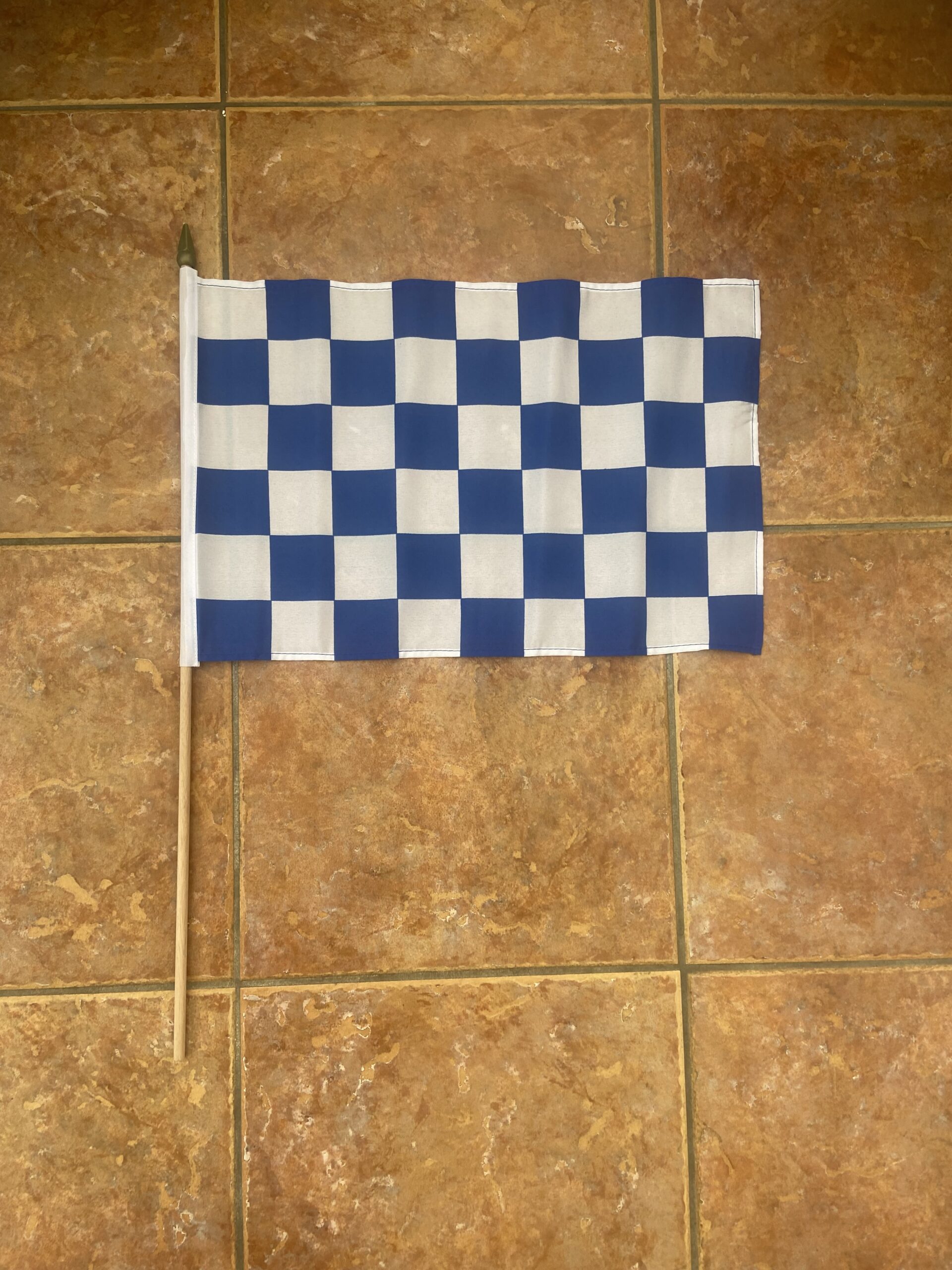 CH Blue White Checkered Royal Blue/White large Hand Flag - Image 1
