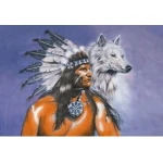 Indian with Wolf 5'x3'