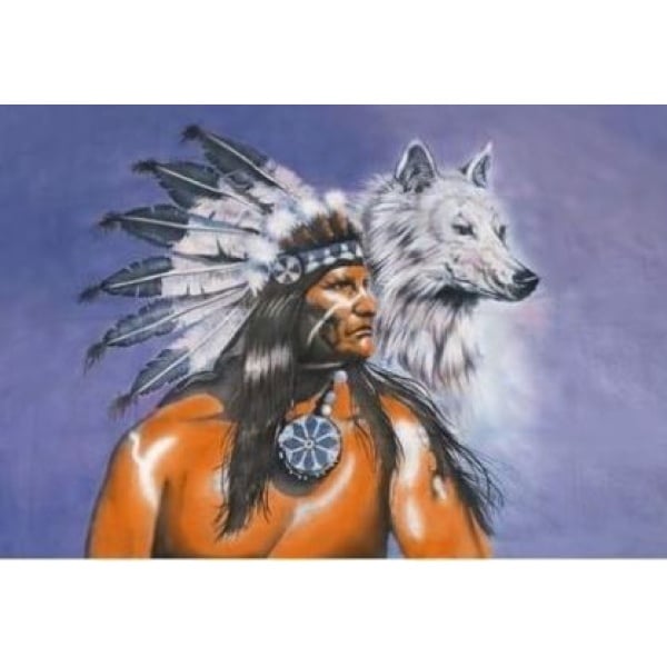 Indian with Wolf 5'x3'
