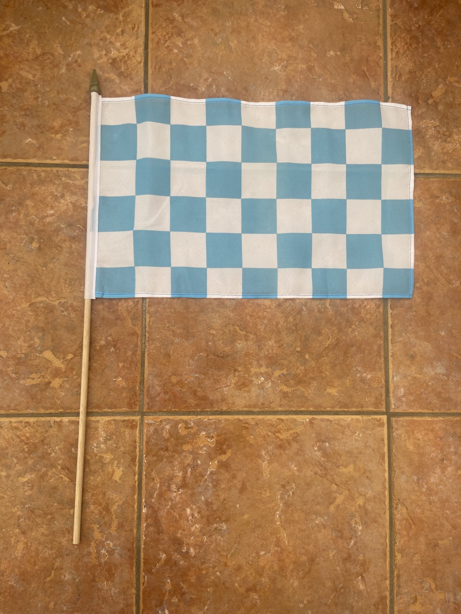 CH Sky White Checkered Sky Blue/White large hand flag - Image 1