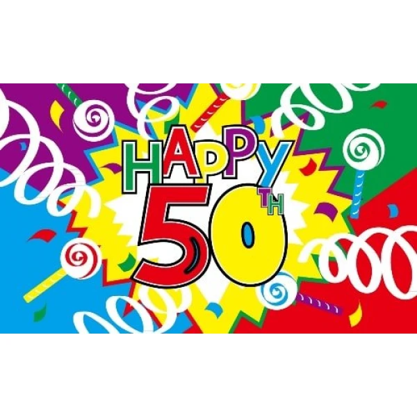 Happy 50th Birthday medium hand flag