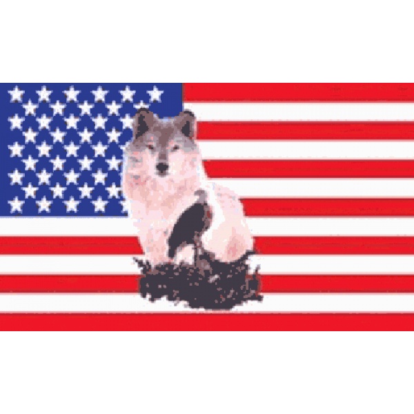 USA with Wolf and Eagle 5'x3'