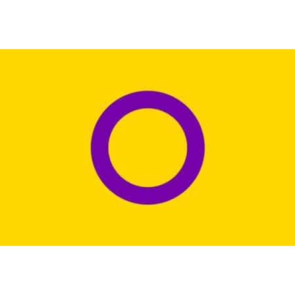 golden background with purple circle flag