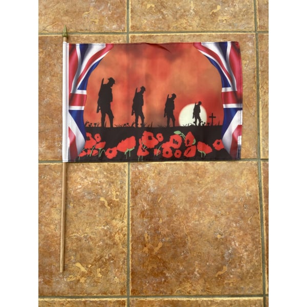 Lest We Forget 4 Soldiers large hand flag (Remembrance Day)