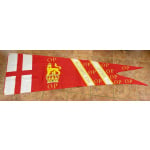 Red and white Oliver Cromwell abnner with St George's Cross and Royal Sign of Cromwell