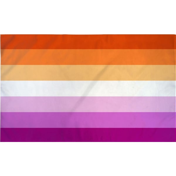 Sunset Lesbian flag features 7 horizontal blocks with shades of pink, white and red