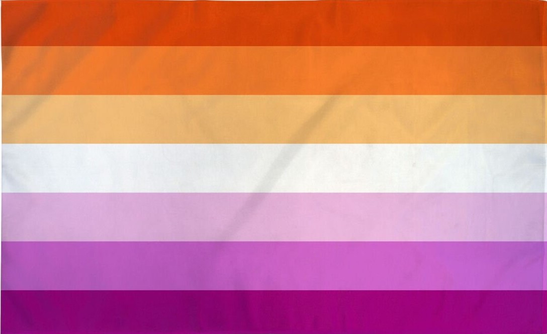 sunsetlesbian Sunset Lesbian flag features 7 horizontal blocks with shades of pink, white and red