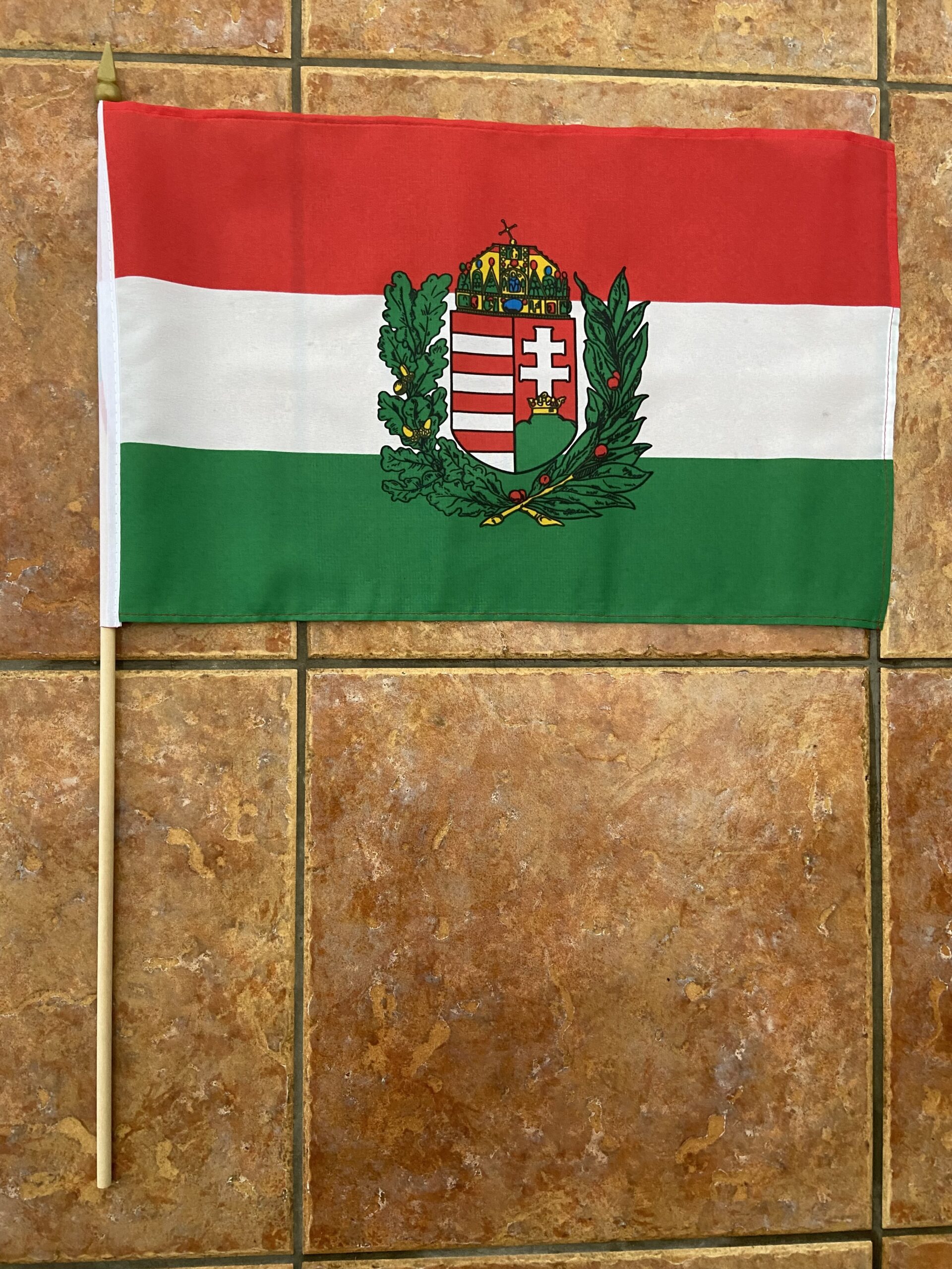 Hungary With Crest Hungary with Crest large hand flag - Image 1