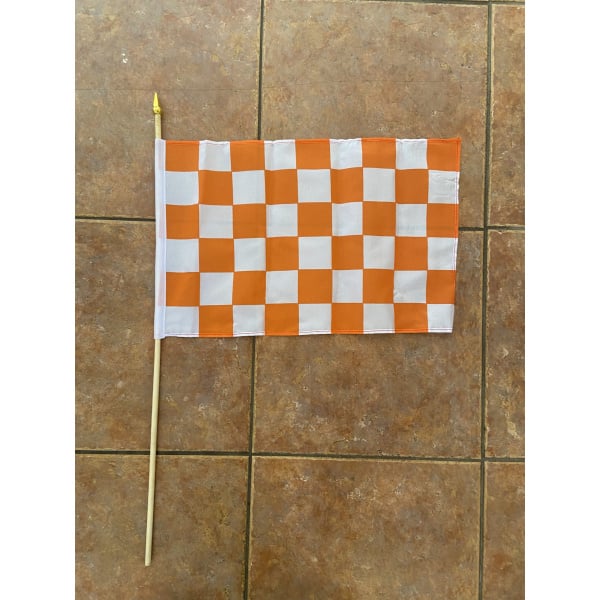 Checkered tangerine/white large hand flag