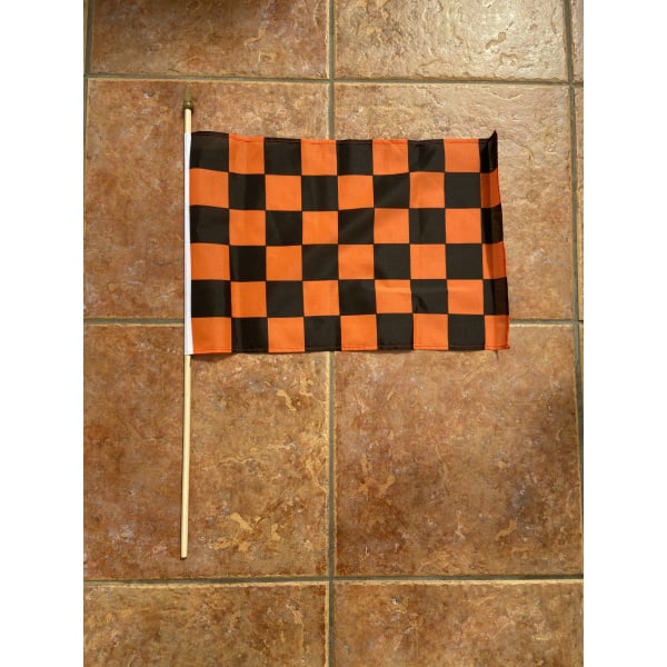 Checkered tangerine/black large hand flag