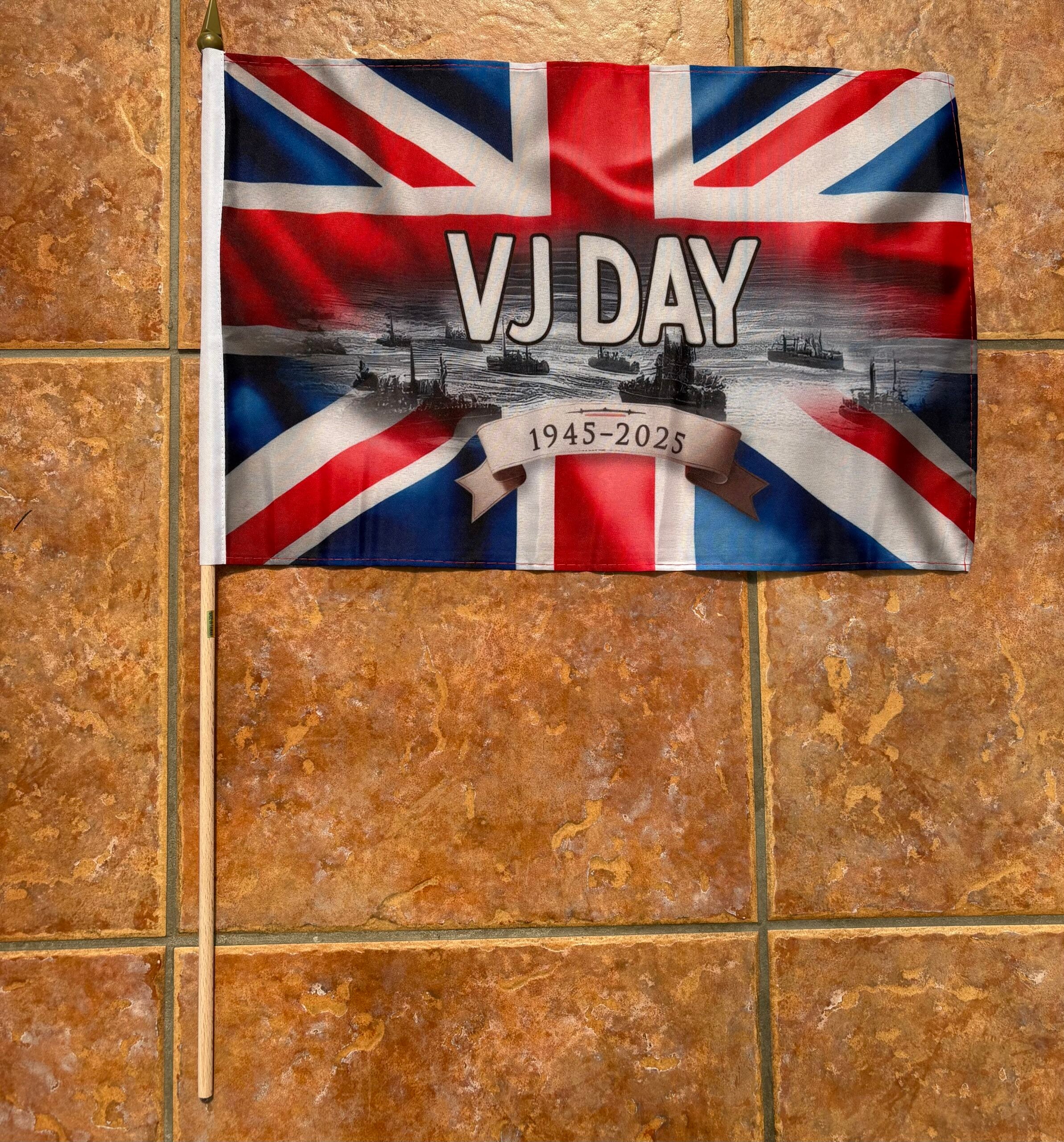 VJ DAY LARGE HAND FLAG VJ DAY 80th Anniversary 1945-2025 large hand flag - Image 1