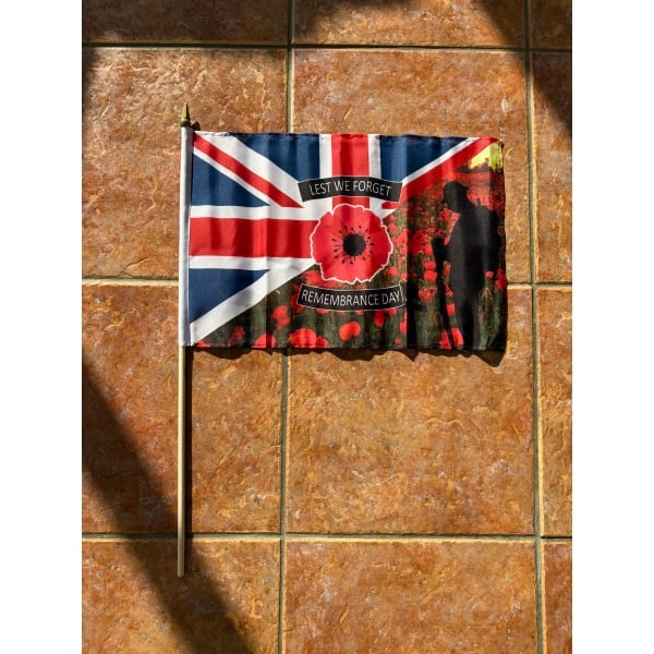 Soldier with Poppies (Lest We Forget) large hand flag